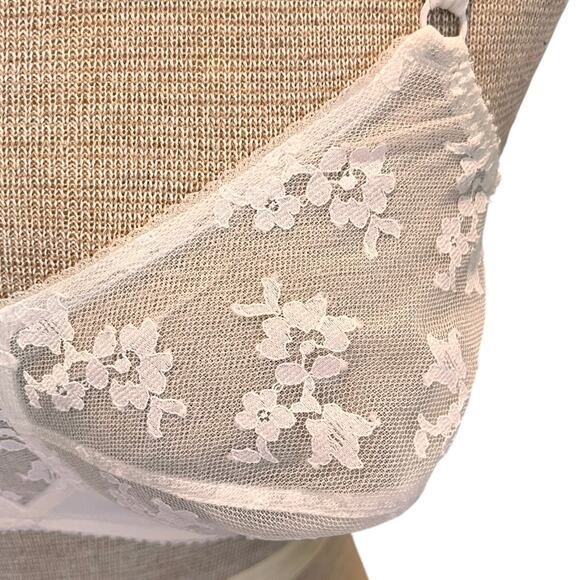 Vintage Lily of France 50s High End Bra Sheer Floral White VTGE Size 36C/XS/S - Picture 2 of 8
